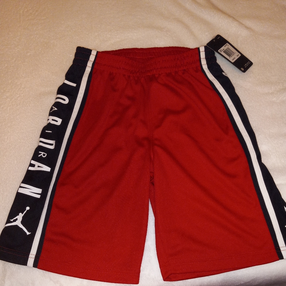 Boys Jordan Red and Black Shorts With White Accent.